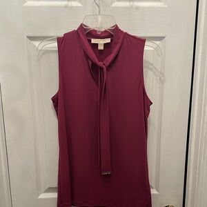 MICHAEL Michael Kors Red Tie Front Mandarin Collar Blouse Size S